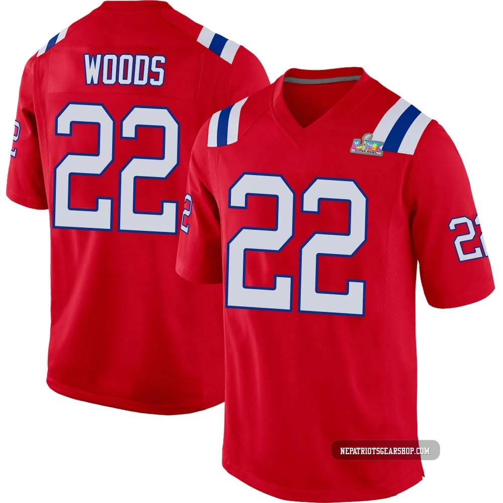 Charles Woods ＃22 New England Patriots Game Alternate Super Bowl LX Patch Jersey - Youth Red
