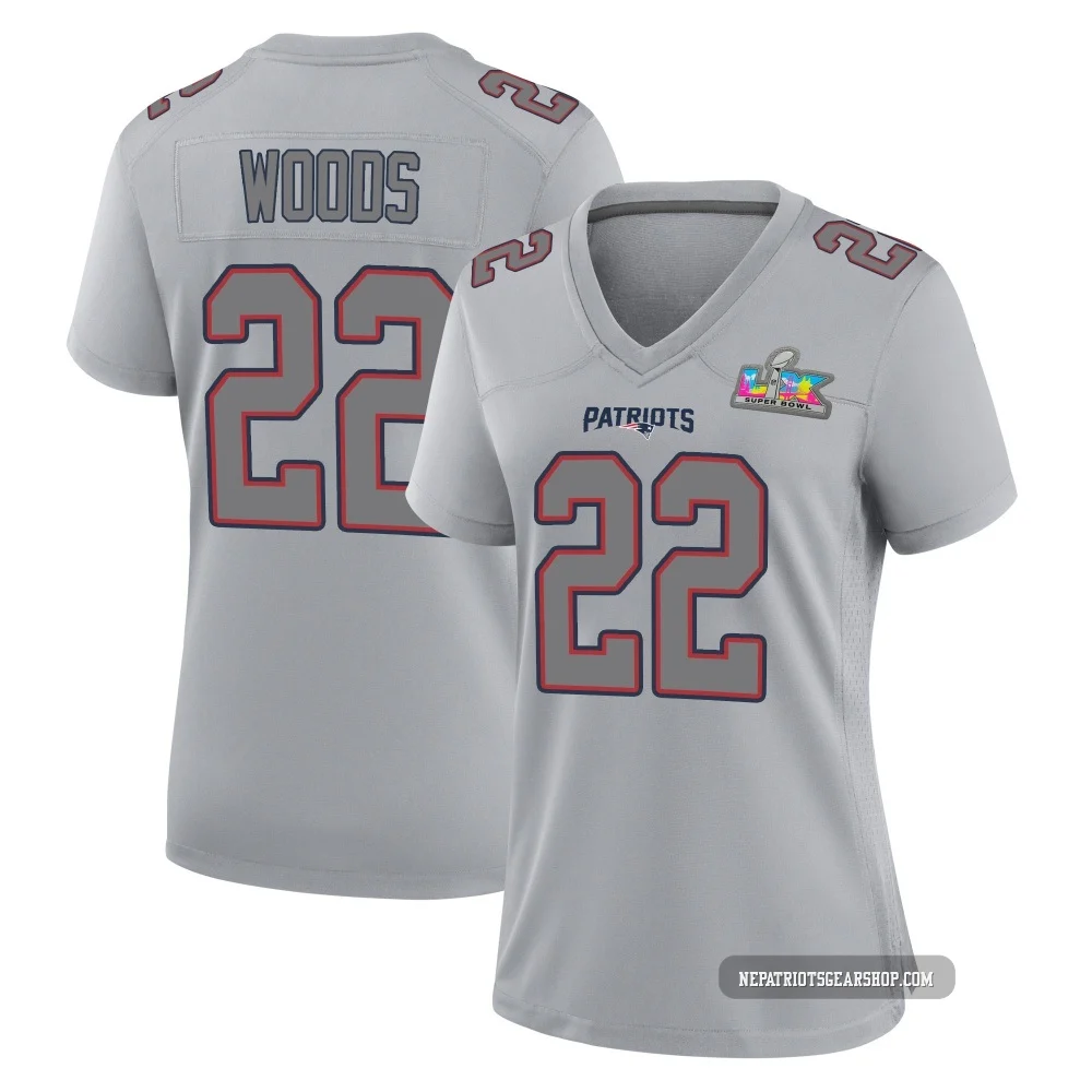 Charles Woods ＃22 New England Patriots Game Silver Atmosphere Fashion Super Bowl LX Patch Jersey - Women's