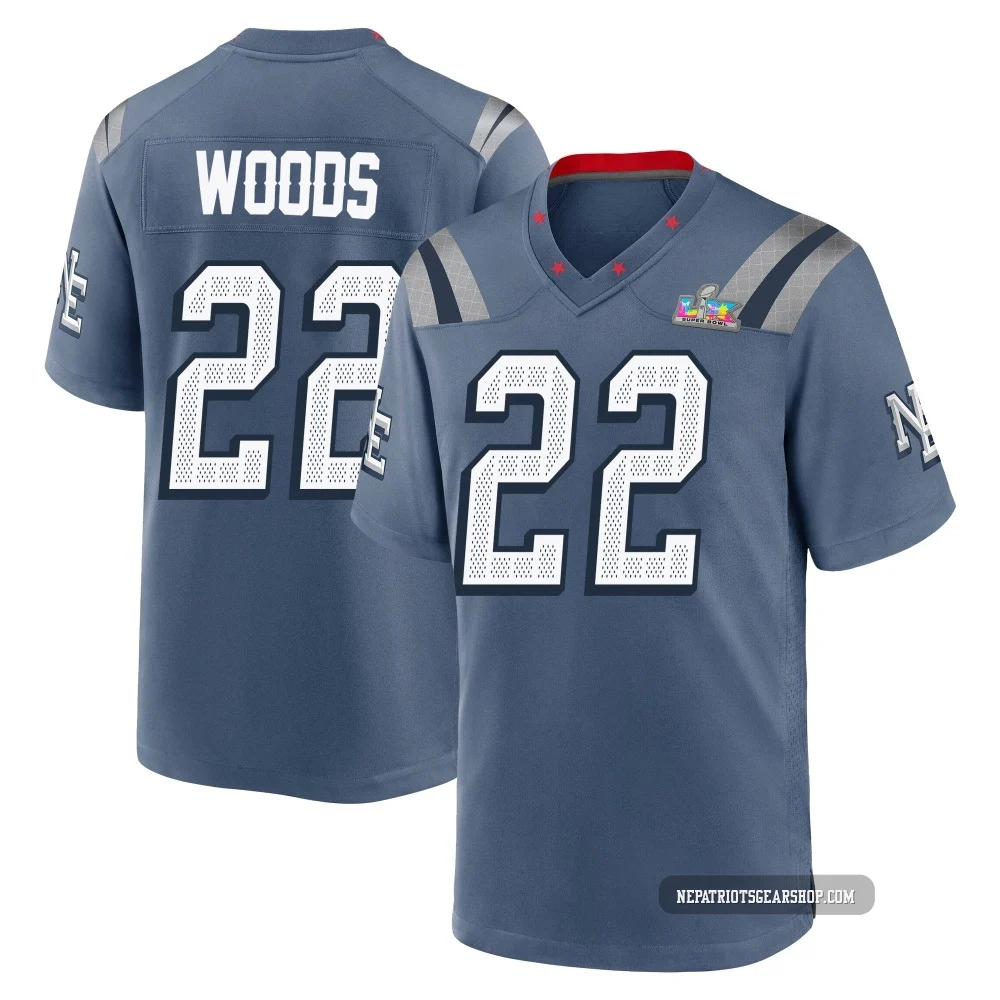 Charles Woods ＃22 New England Patriots Game Storm 2025 Rivalries Collection Super Bowl LX Patch Jersey - Men's Blue