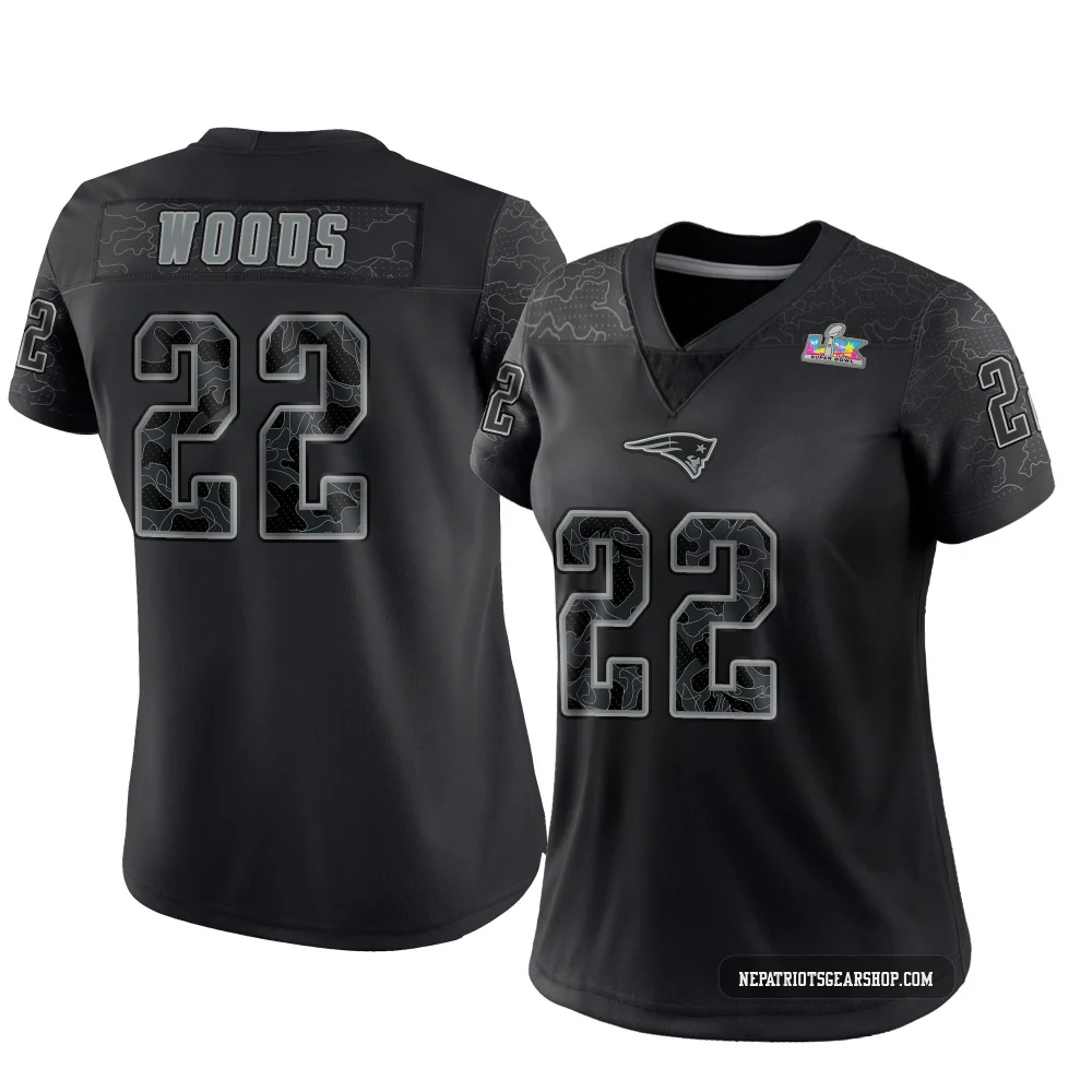 Charles Woods ＃22 New England Patriots Limited Reflective Super Bowl LX Patch Jersey - Women's Black