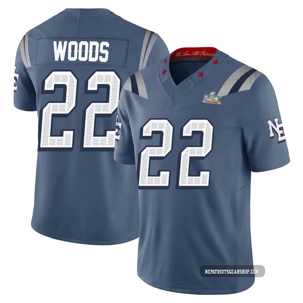Charles Woods ＃22 New England Patriots Limited Storm 2025 Rivalries Collection Super Bowl LX Patch Jersey - Men's Blue