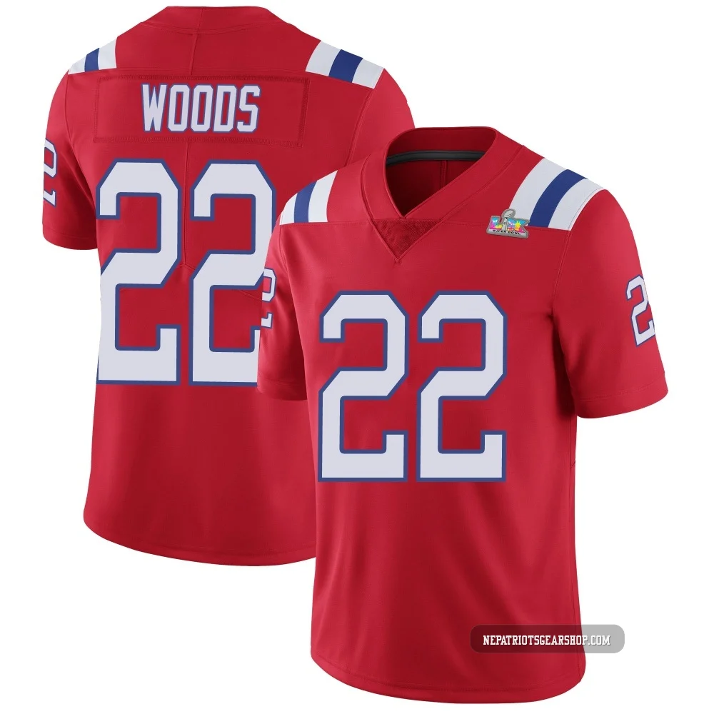 Charles Woods ＃22 New England Patriots Limited Vapor Untouchable Alternate Super Bowl LX Patch Jersey - Youth Red