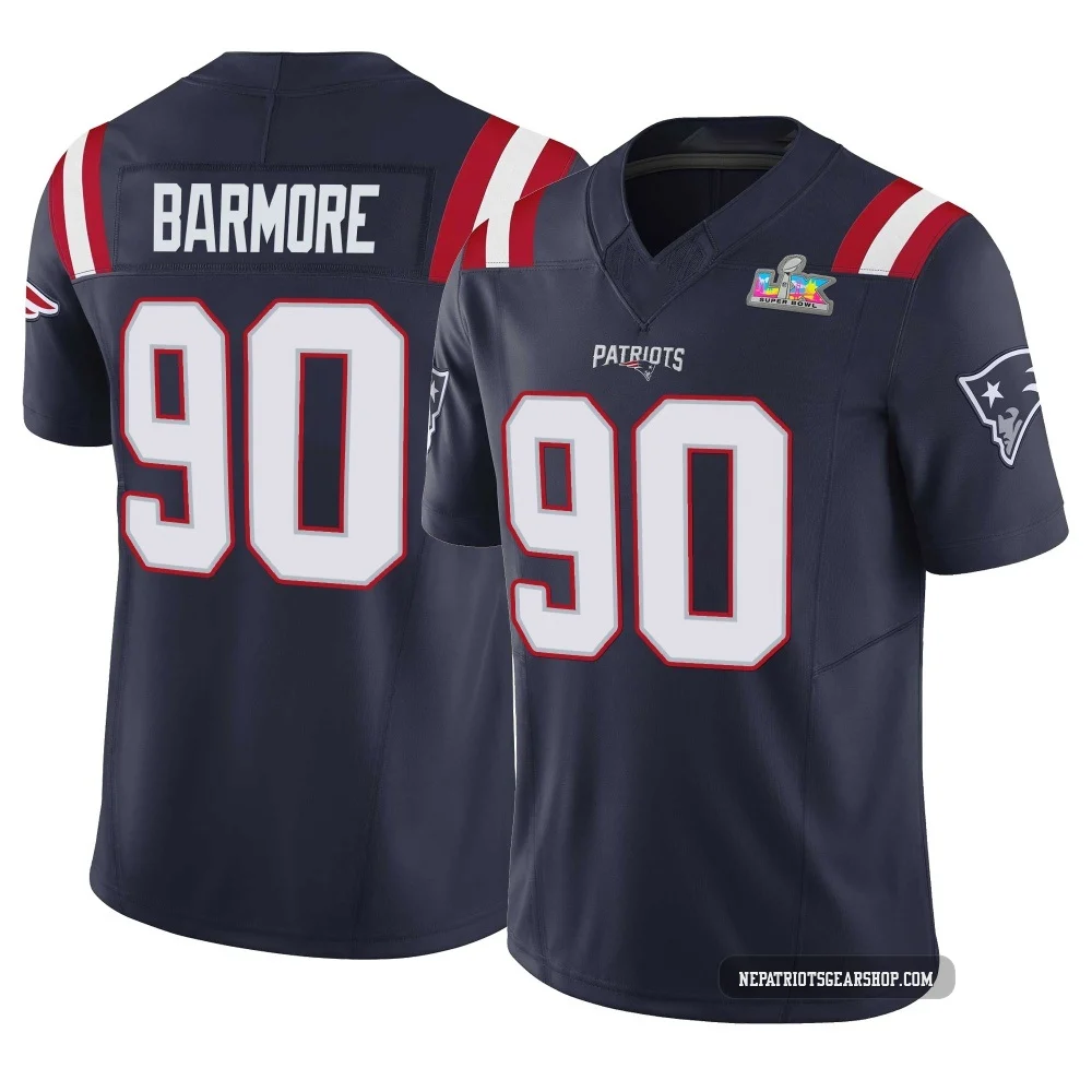 Christian Barmore ＃90 New England Patriots Limited Vapor F.U.S.E. Super Bowl LX Patch Jersey - Men's Navy