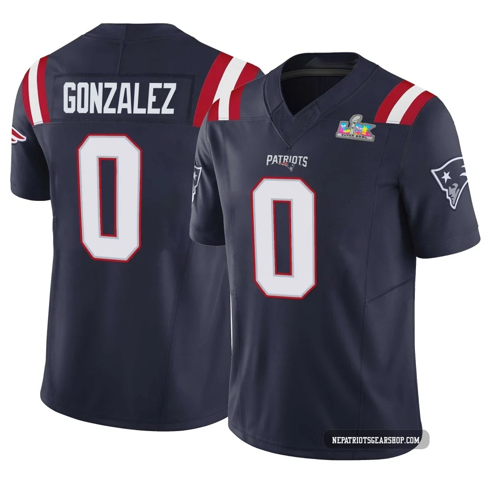 Christian Gonzalez ＃0 New England Patriots Limited Vapor F.U.S.E. Super Bowl LX Patch Jersey - Men's Navy