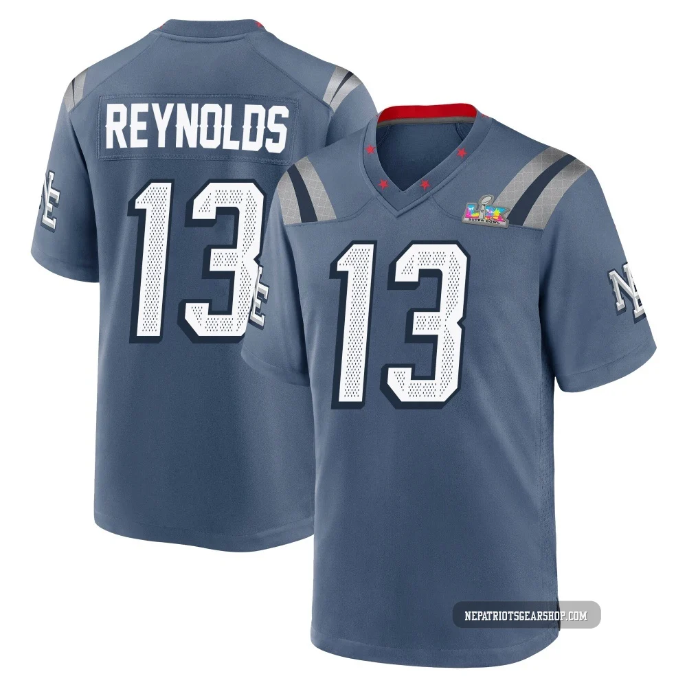 Craig Reynolds ＃13 New England Patriots Game Storm 2025 Rivalries Collection Super Bowl LX Patch Jersey - Youth Blue