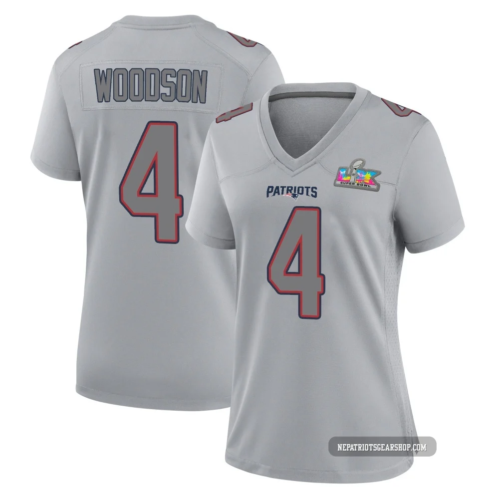 Craig Woodson ＃4 New England Patriots Game Silver Atmosphere Fashion Super Bowl LX Patch Jersey - Women's