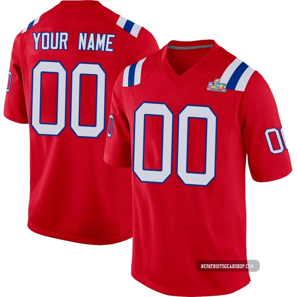 Custom ＃00 New England Patriots Game Alternate Super Bowl LX Patch Jersey - Men's Red