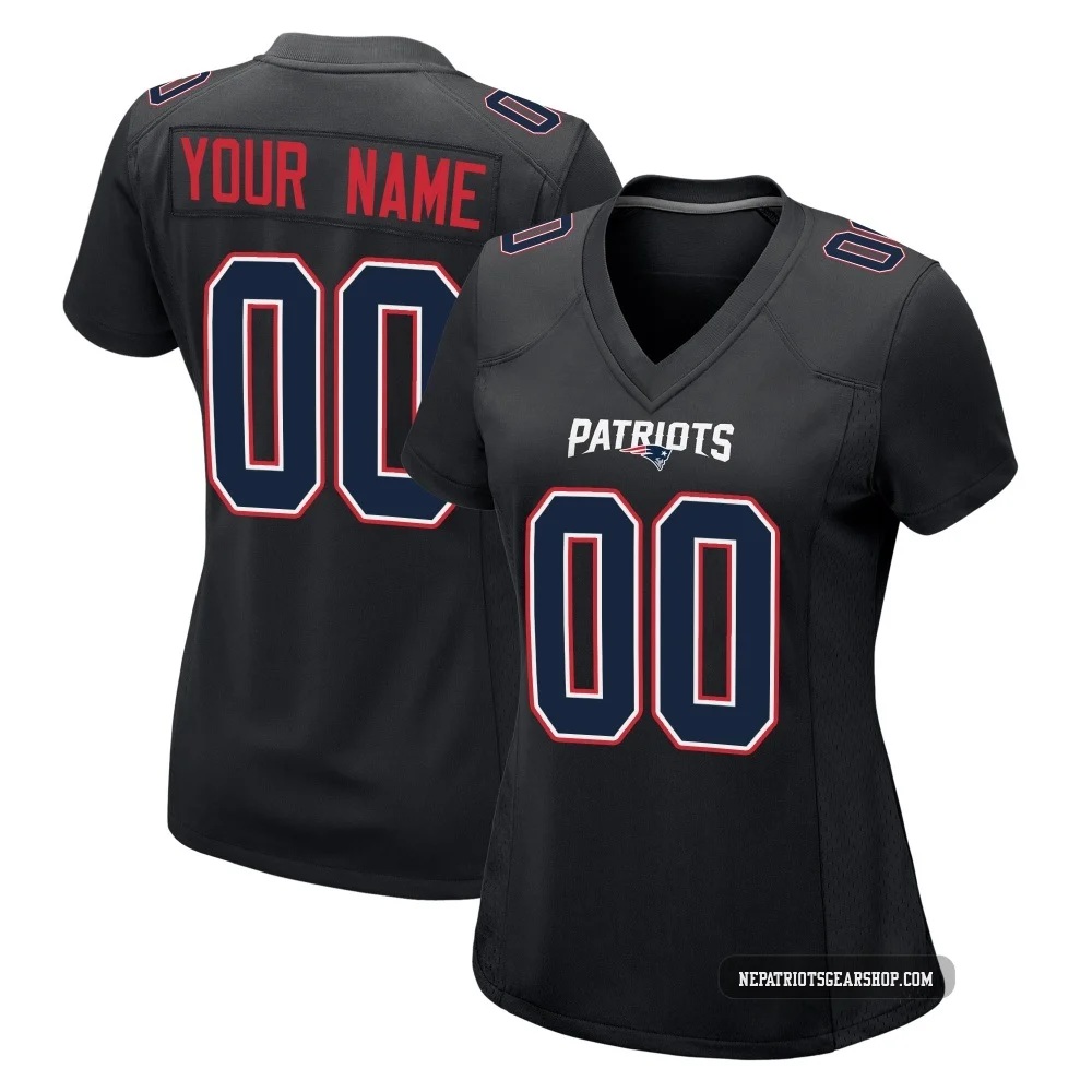 Custom ＃00 New England Patriots Game Carbon Fashion Jersey - Women's Black