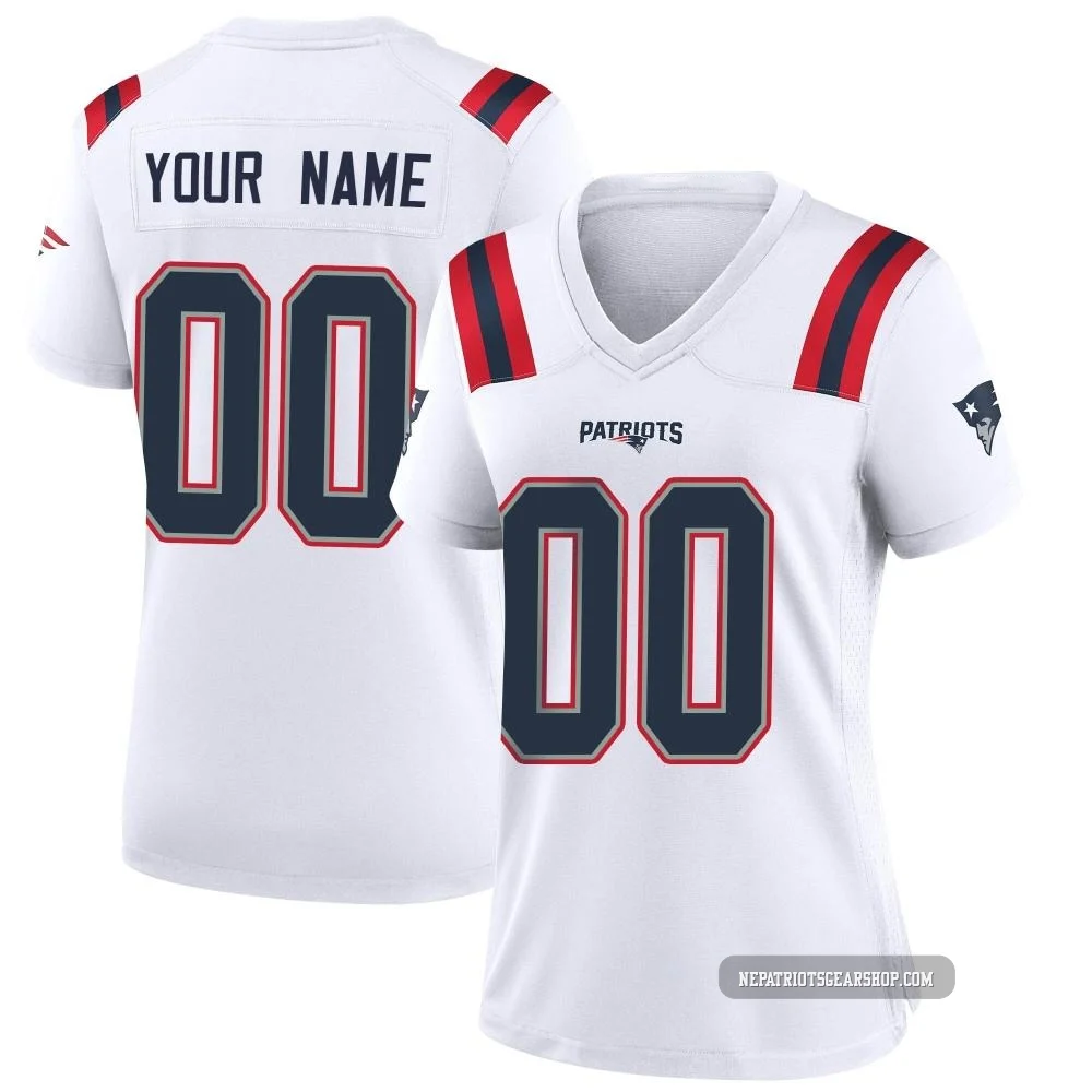 Custom ＃00 New England Patriots Game Jersey - Women's White