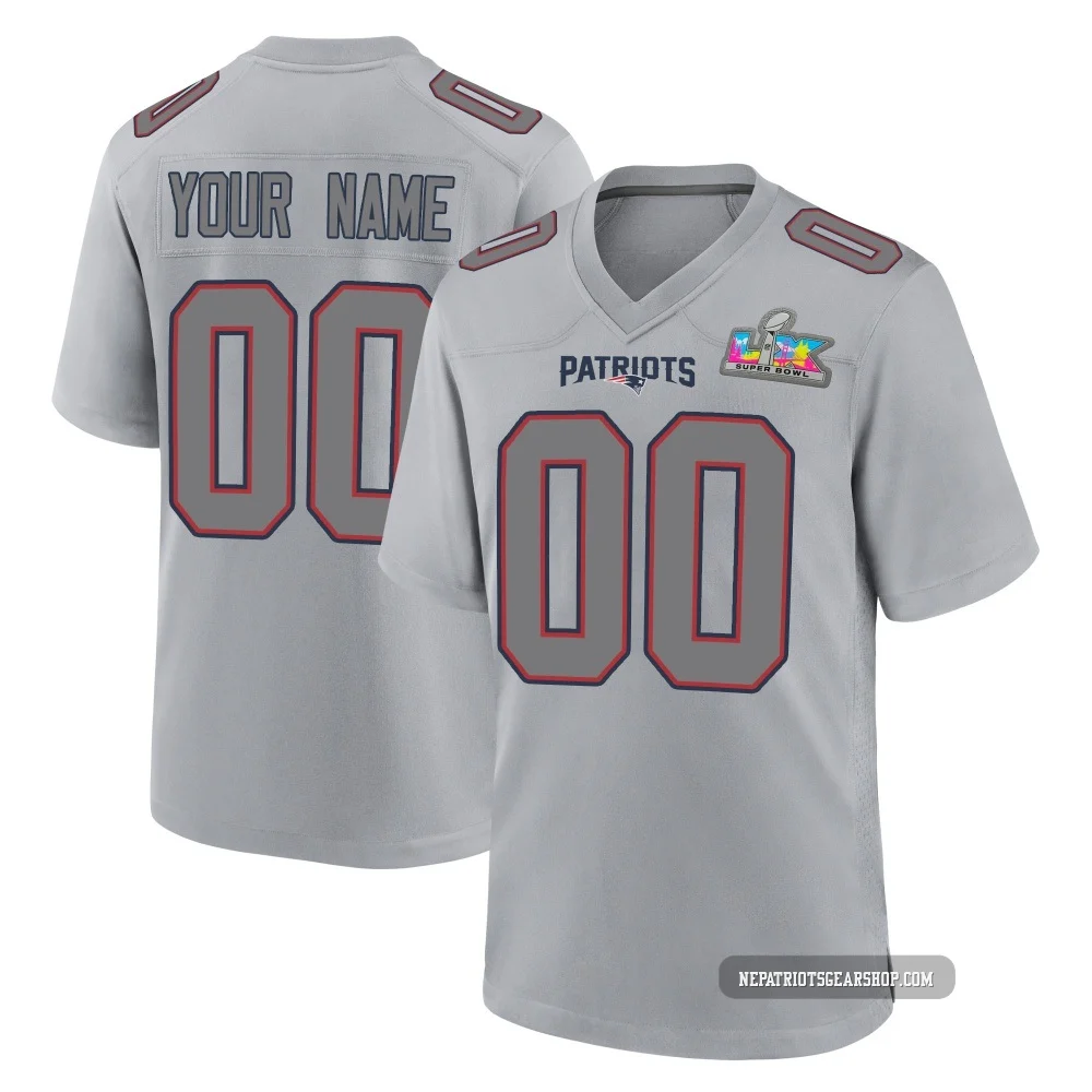 Custom ＃00 New England Patriots Game Silver Atmosphere Fashion Super Bowl LX Patch Jersey - Youth