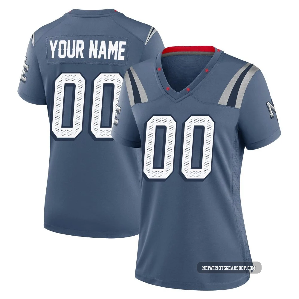 Custom ＃00 New England Patriots Game Storm 2025 Rivalries Collection Jersey - Women's Blue