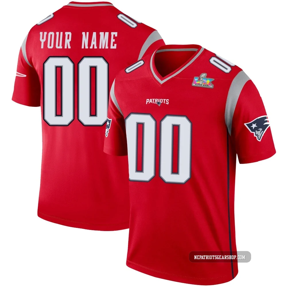 Custom ＃00 New England Patriots Legend Inverted Super Bowl LX Patch Jersey - Youth Red