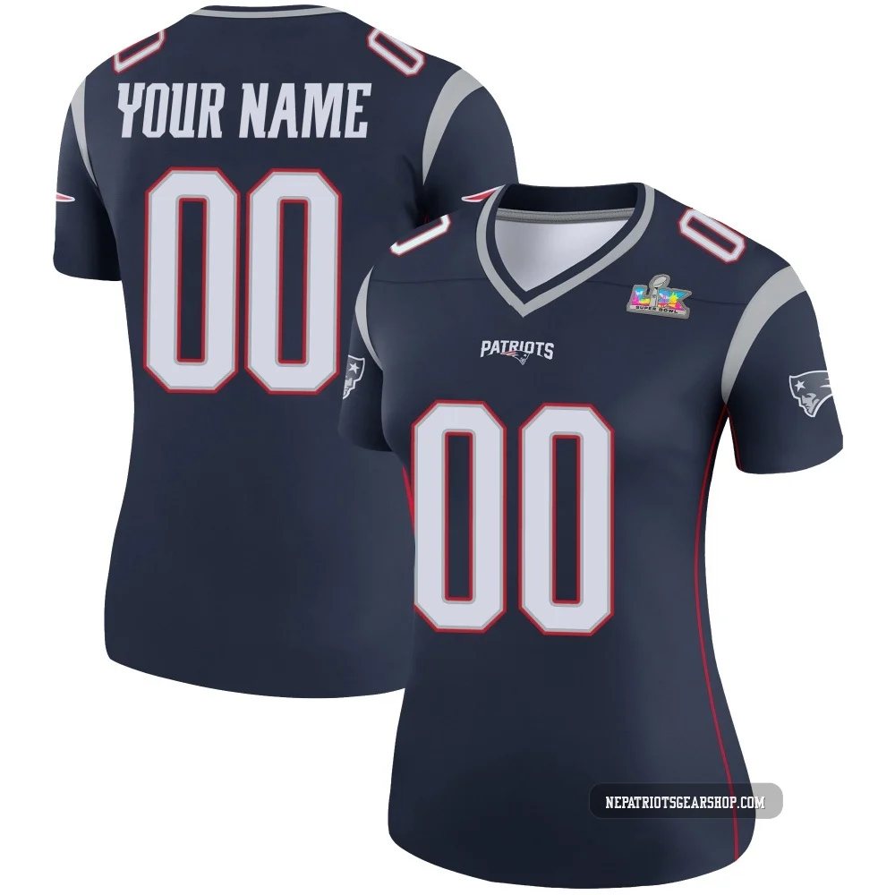 Custom ＃00 New England Patriots Legend Super Bowl LX Patch Jersey - Women's Navy