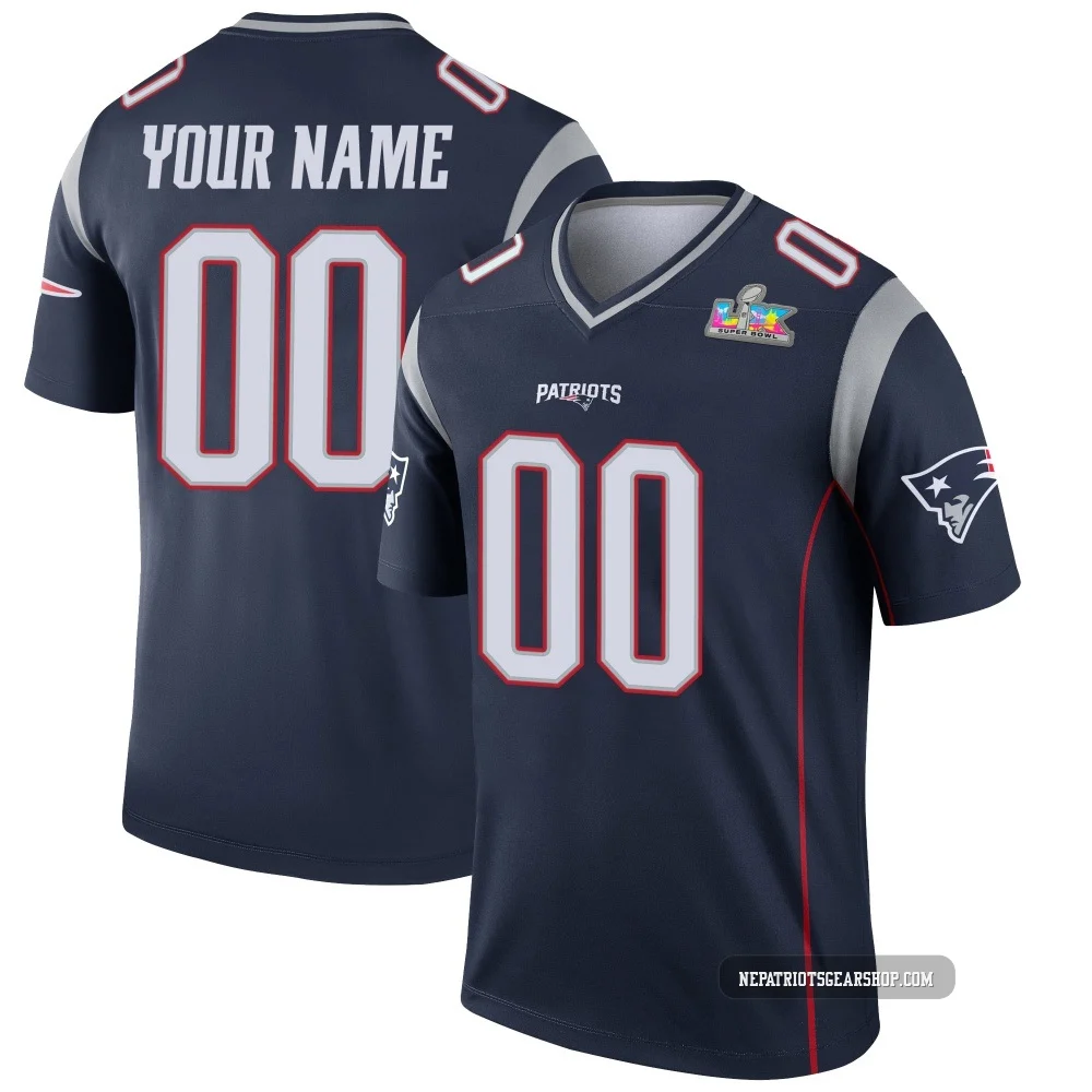Custom ＃00 New England Patriots Legend Super Bowl LX Patch Jersey - Youth Navy