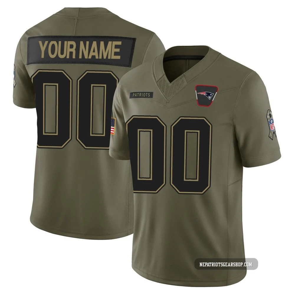 Custom ＃00 New England Patriots Limited 2025 Salute to Service Jersey - Youth Olive