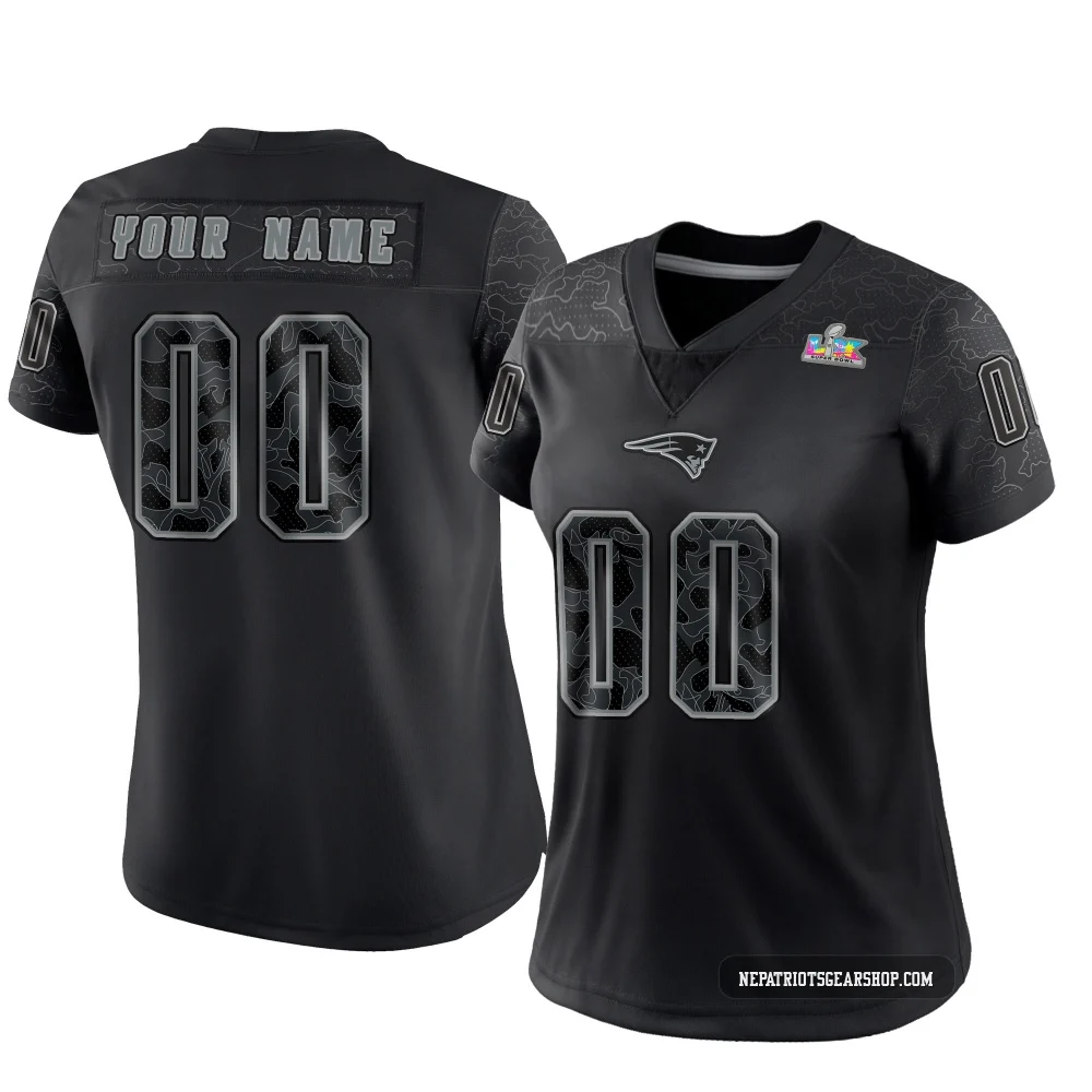 Custom ＃00 New England Patriots Limited Reflective Super Bowl LX Patch Jersey - Women's Black