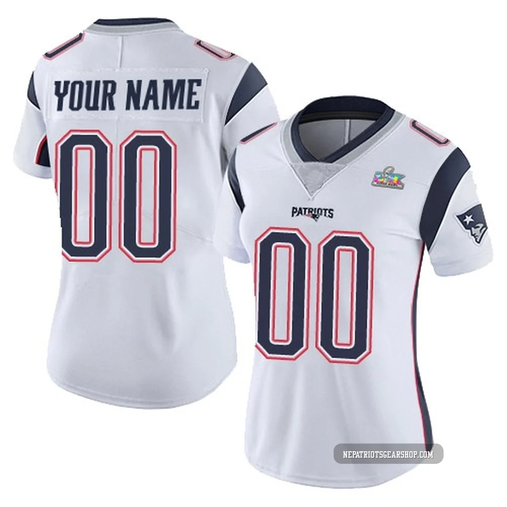 Custom ＃00 New England Patriots Limited Vapor Untouchable Super Bowl LX Patch Jersey - Women's White