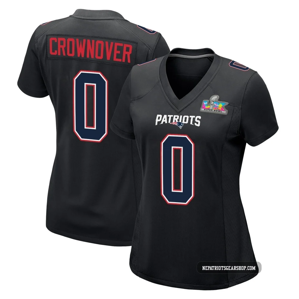 Dametrious Crownover ＃0 New England Patriots Game Carbon Fashion Super Bowl LX Patch Jersey - Women's Black