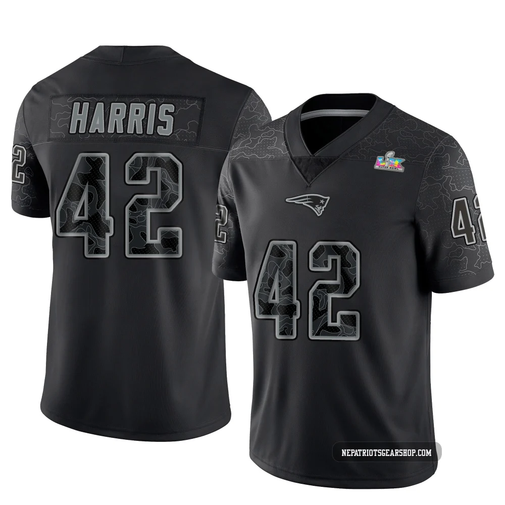 Darius Harris ＃42 New England Patriots Limited Reflective Super Bowl LX Patch Jersey - Men's Black