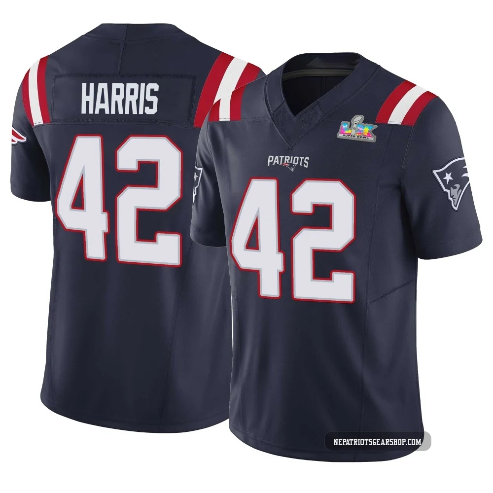 Darius Harris ＃42 New England Patriots Limited Vapor F.U.S.E. Super Bowl LX Patch Jersey - Men's Navy