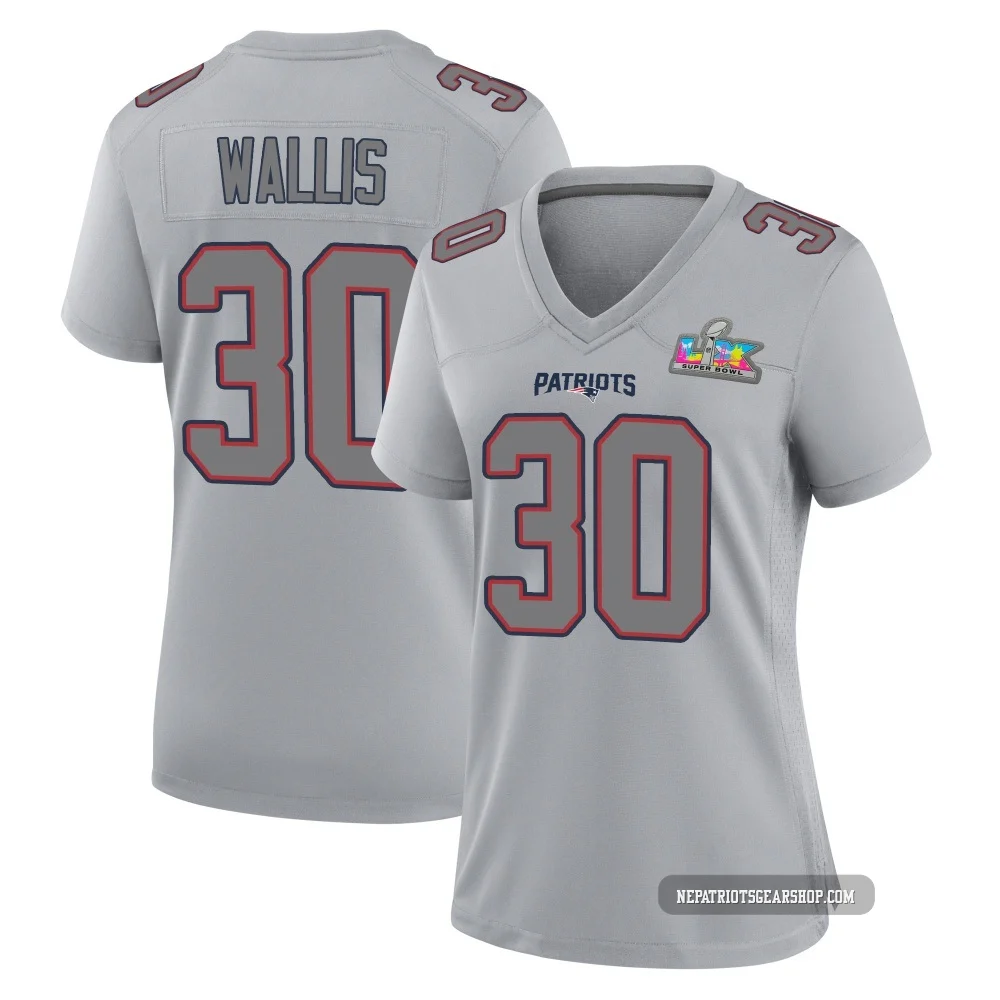 David Wallis ＃30 New England Patriots Game Silver Atmosphere Fashion Super Bowl LX Patch Jersey - Women's