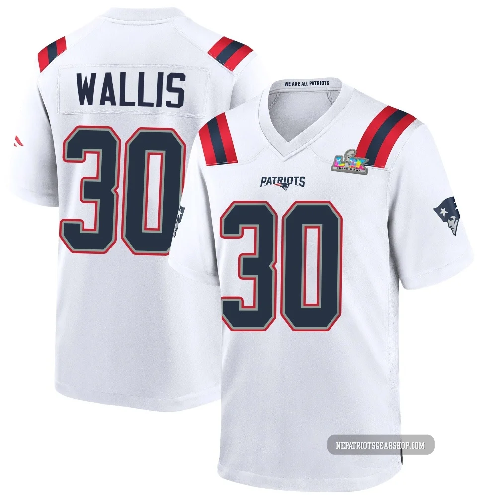 David Wallis ＃30 New England Patriots Game Super Bowl LX Patch Jersey - Youth White