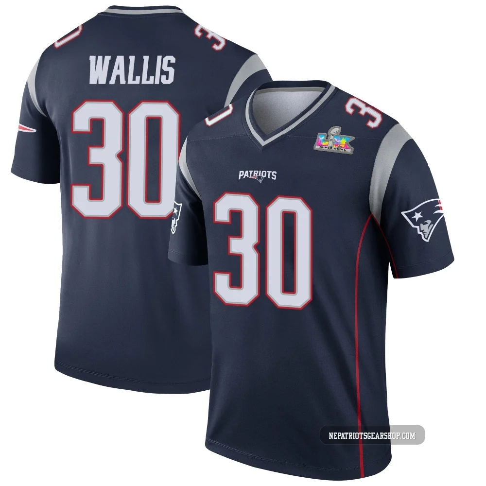 David Wallis ＃30 New England Patriots Legend Super Bowl LX Patch Jersey - Youth Navy