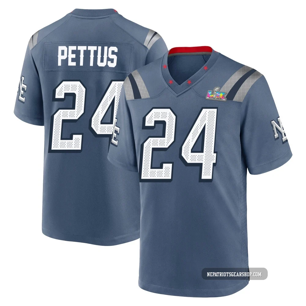 Dell Pettus ＃24 New England Patriots Game Storm 2025 Rivalries Collection Super Bowl LX Patch Jersey - Youth Blue