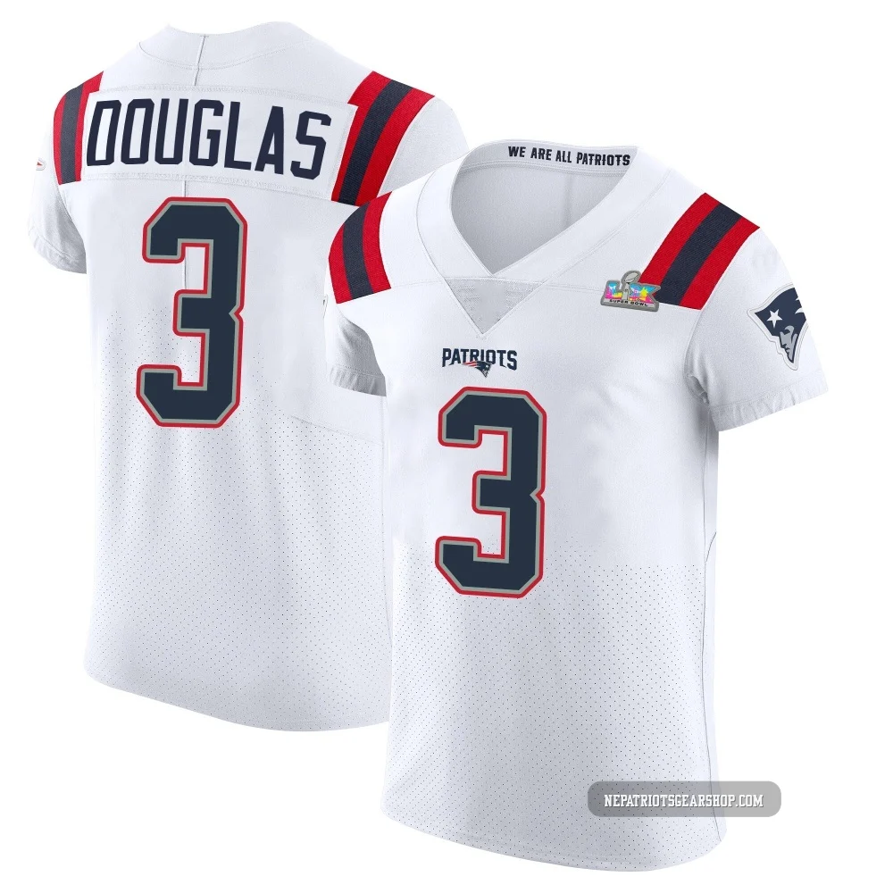 DeMario Douglas ＃3 New England Patriots Elite Vapor Untouchable Super Bowl LX Patch Jersey - Men's White