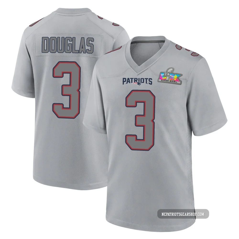 DeMario Douglas ＃3 New England Patriots Game Silver Atmosphere Fashion Super Bowl LX Patch Jersey - Youth