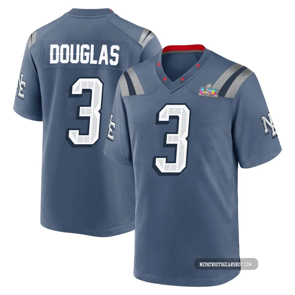 DeMario Douglas ＃3 New England Patriots Game Storm 2025 Rivalries Collection Super Bowl LX Patch Jersey - Men's Blue
