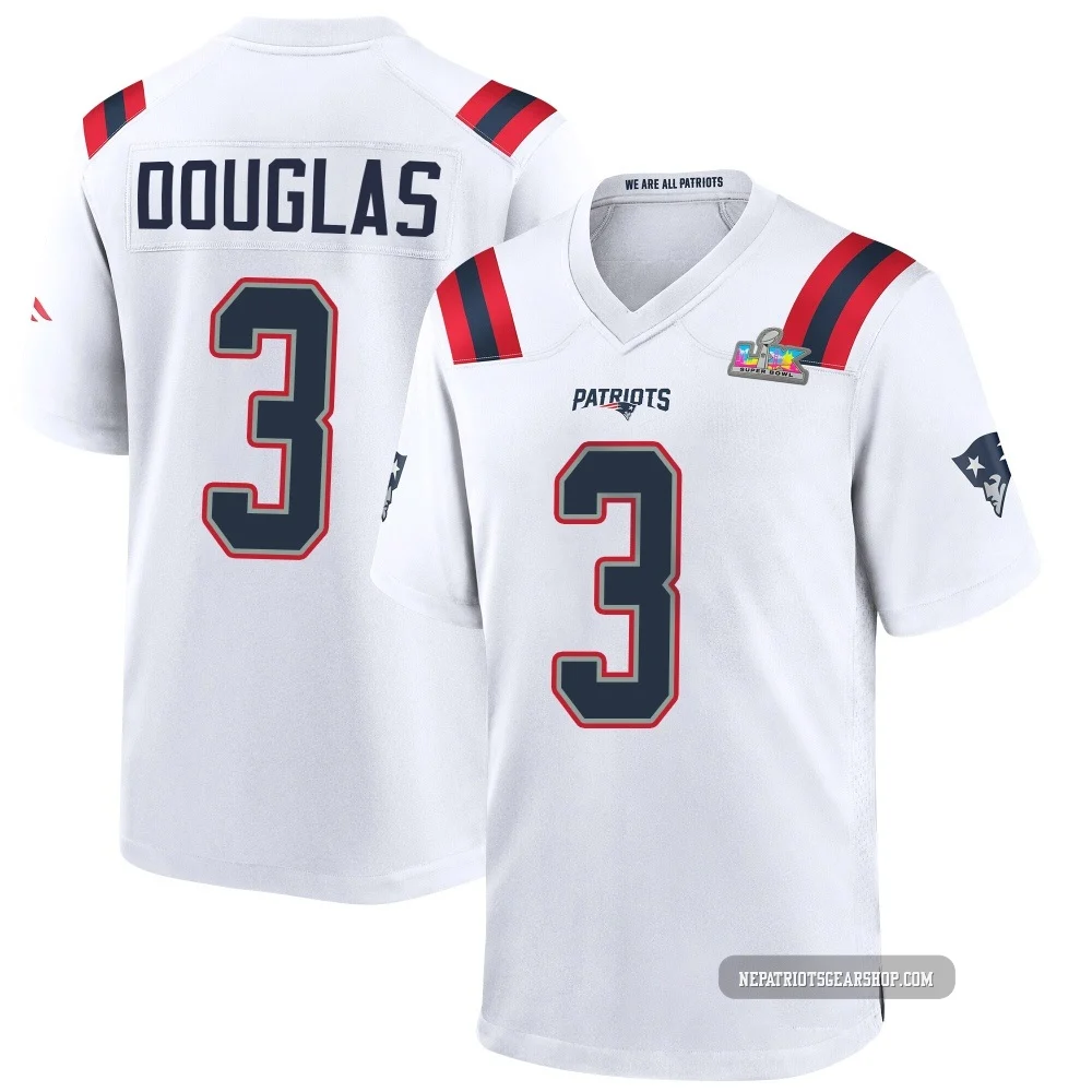 DeMario Douglas ＃3 New England Patriots Game Super Bowl LX Patch Jersey - Men's White