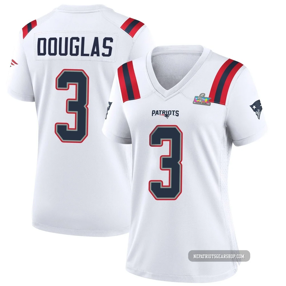 DeMario Douglas ＃3 New England Patriots Game Super Bowl LX Patch Jersey - Women's White