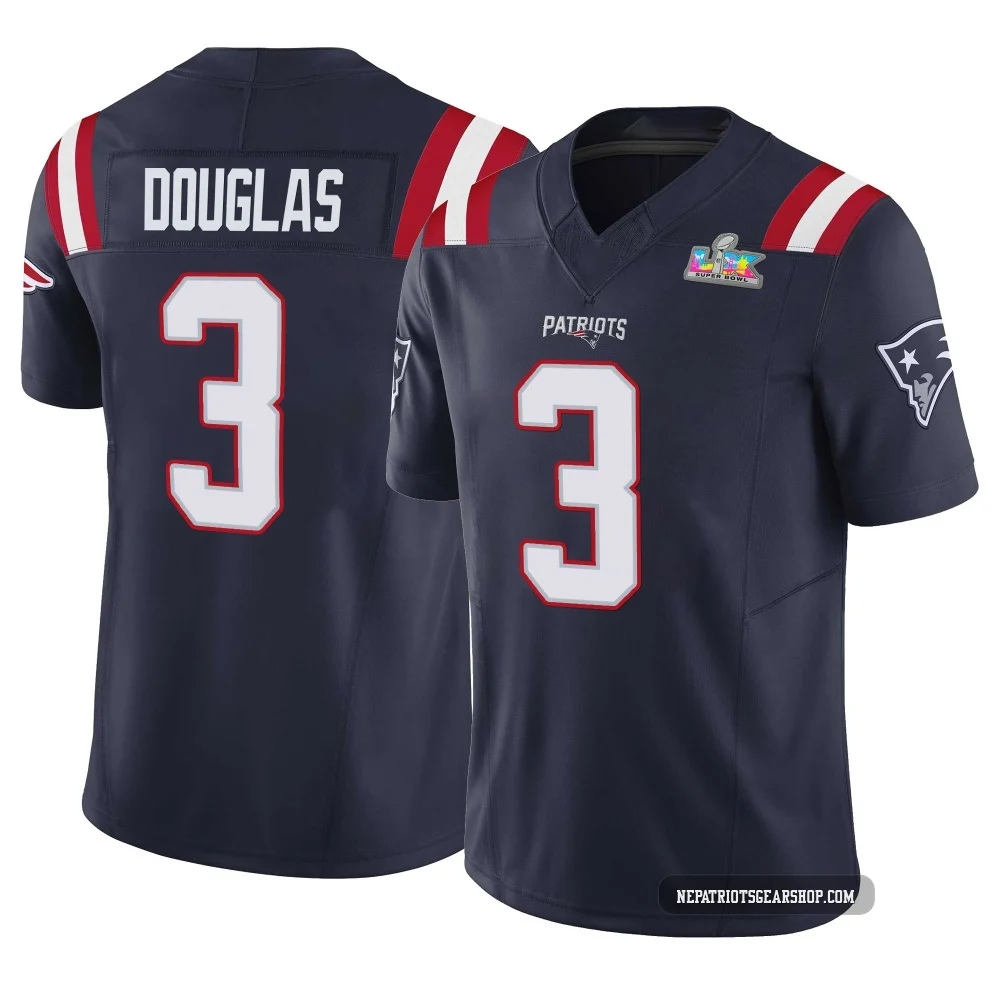 DeMario Douglas ＃3 New England Patriots Limited Vapor F.U.S.E. Super Bowl LX Patch Jersey - Men's Navy