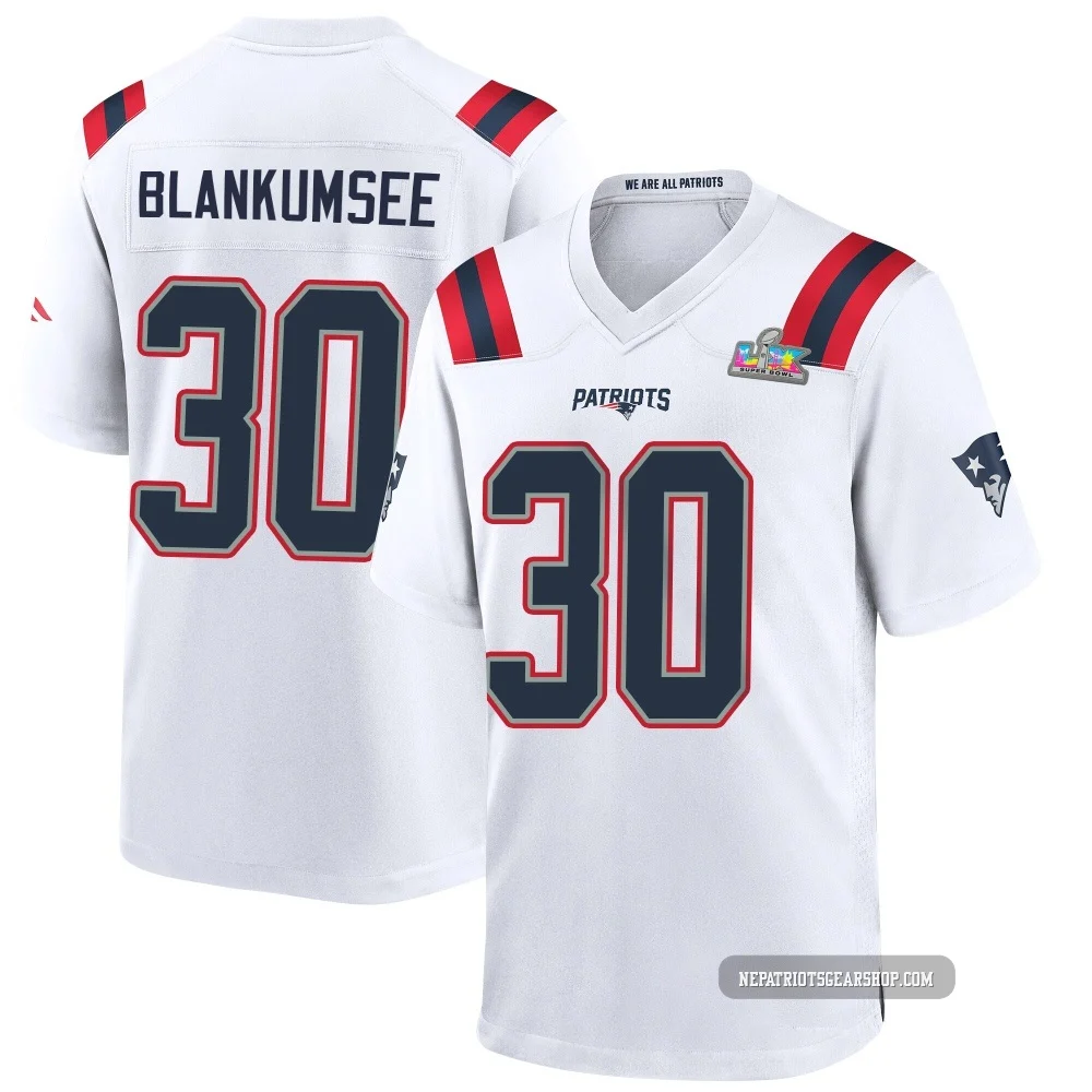 Demeer Blankumsee ＃30 New England Patriots Game Super Bowl LX Patch Jersey - Men's White