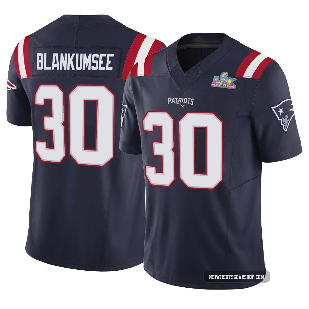 Demeer Blankumsee ＃30 New England Patriots Limited Vapor F.U.S.E. Super Bowl LX Patch Jersey - Youth Navy