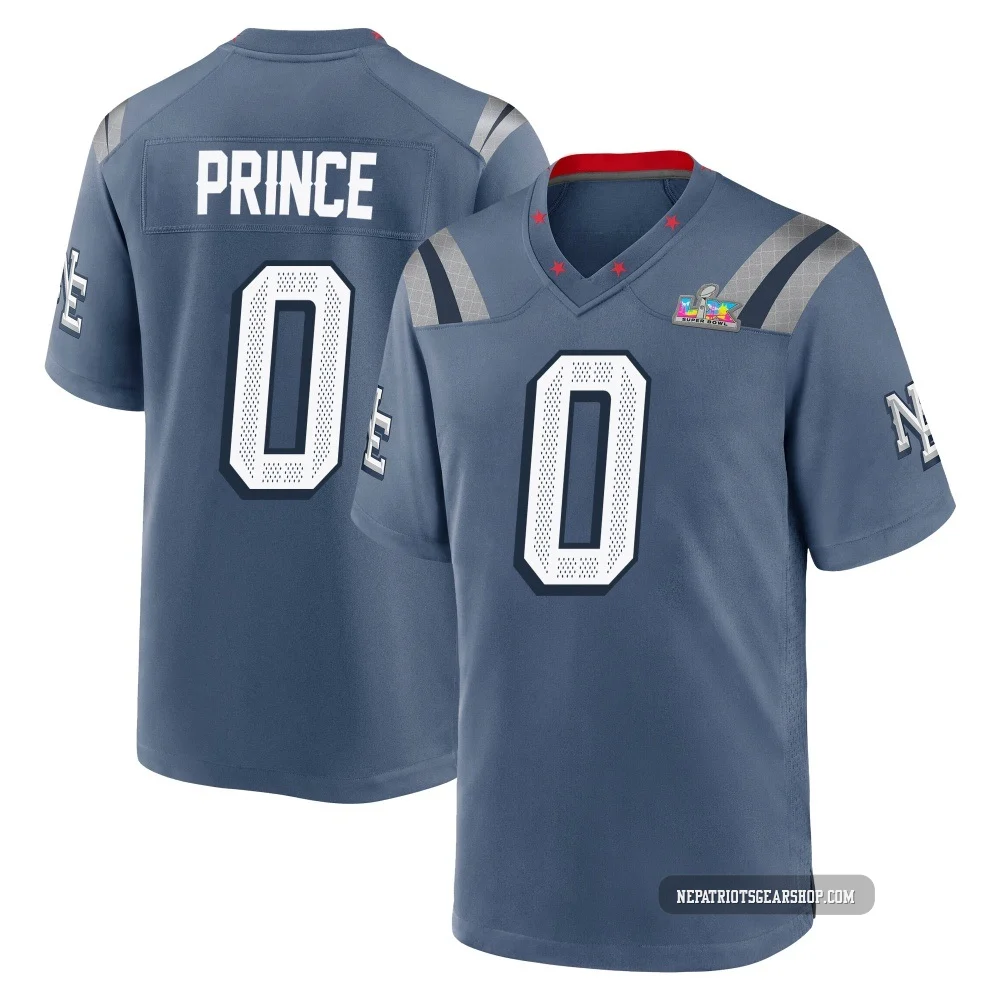 Deneric Prince ＃0 New England Patriots Game Storm 2025 Rivalries Collection Super Bowl LX Patch Jersey - Youth Blue