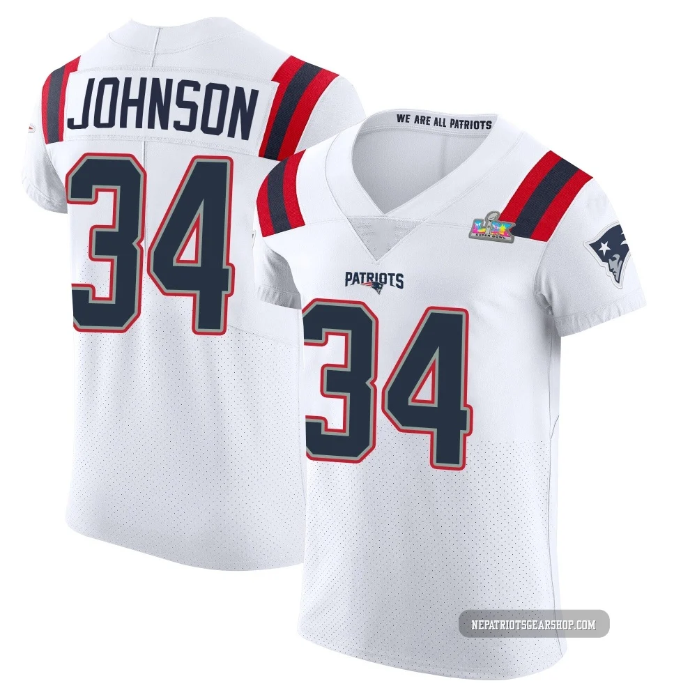 D'Ernest Johnson ＃34 New England Patriots Elite Vapor Untouchable Super Bowl LX Patch Jersey - Men's White