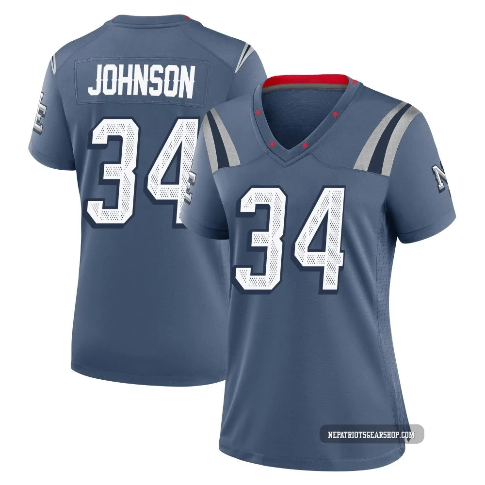 D'Ernest Johnson ＃34 New England Patriots Game Storm 2025 Rivalries Collection Jersey - Women's Blue