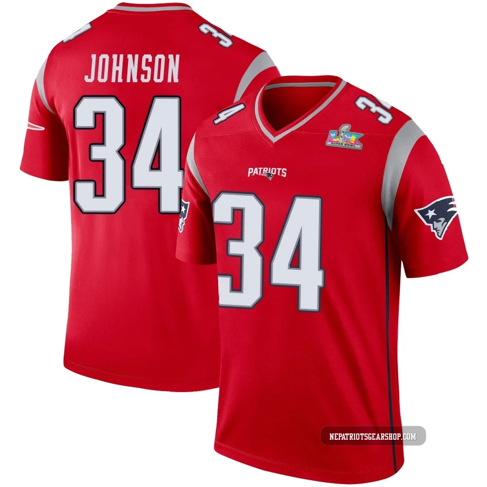 D'Ernest Johnson ＃34 New England Patriots Legend Inverted Super Bowl LX Patch Jersey - Youth Red
