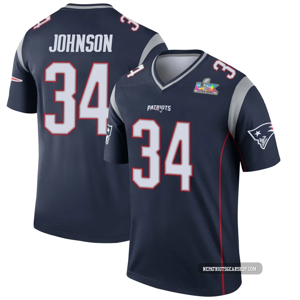 D'Ernest Johnson ＃34 New England Patriots Legend Super Bowl LX Patch Jersey - Youth Navy