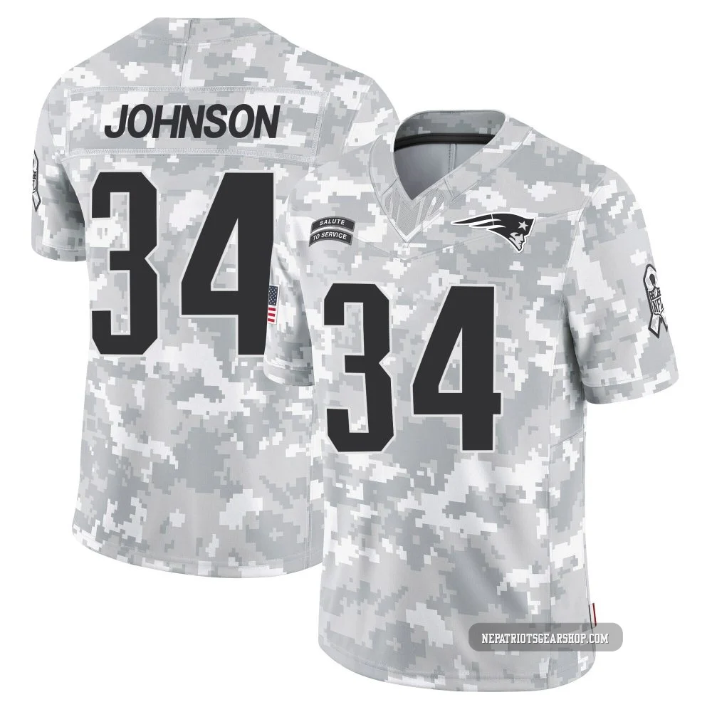 D'Ernest Johnson ＃34 New England Patriots Limited 2024 Salute to Service Jersey - Men's Arctic Camo
