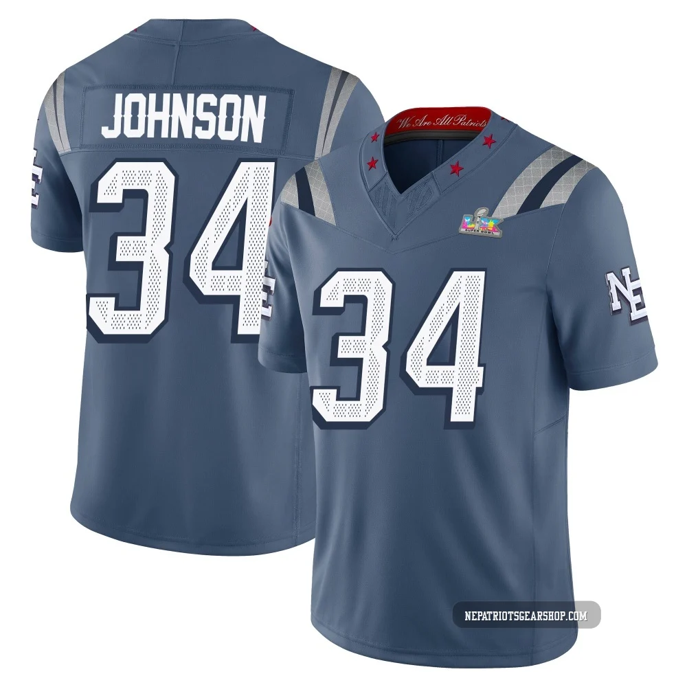 D'Ernest Johnson ＃34 New England Patriots Limited Storm 2025 Rivalries Collection Super Bowl LX Patch Jersey - Men's Blue