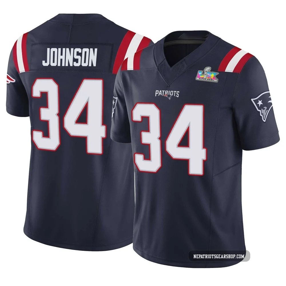 D'Ernest Johnson ＃34 New England Patriots Limited Vapor F.U.S.E. Super Bowl LX Patch Jersey - Men's Navy