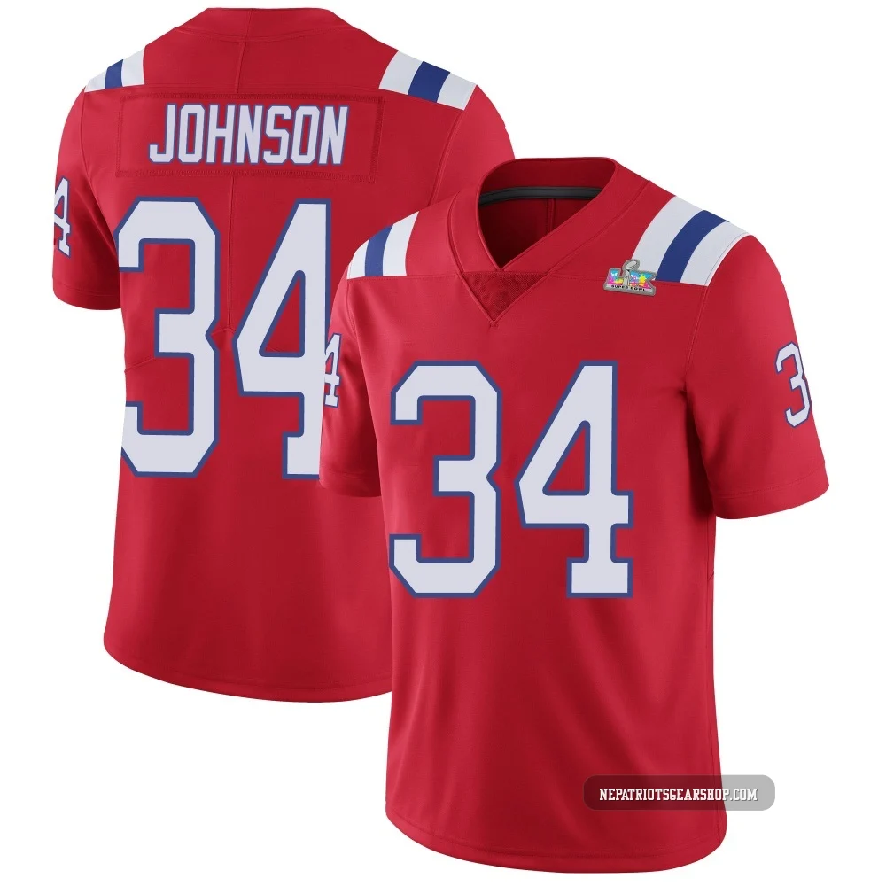 D'Ernest Johnson ＃34 New England Patriots Limited Vapor Untouchable Alternate Super Bowl LX Patch Jersey - Men's Red