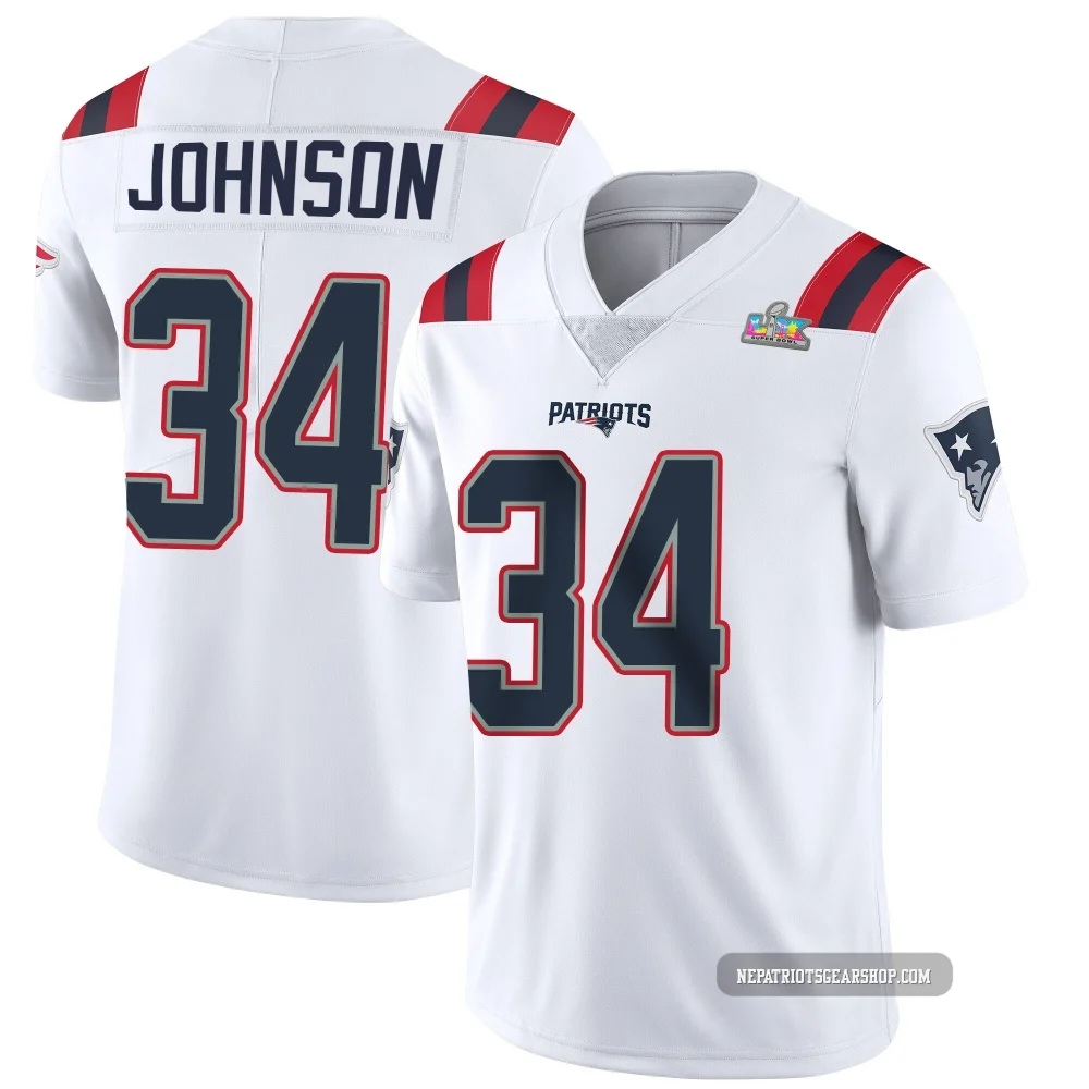D'Ernest Johnson ＃34 New England Patriots Limited Vapor Untouchable Super Bowl LX Patch Jersey - Men's White