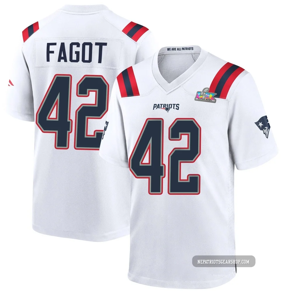 Diego Fagot ＃42 New England Patriots Game Super Bowl LX Patch Jersey - Youth White
