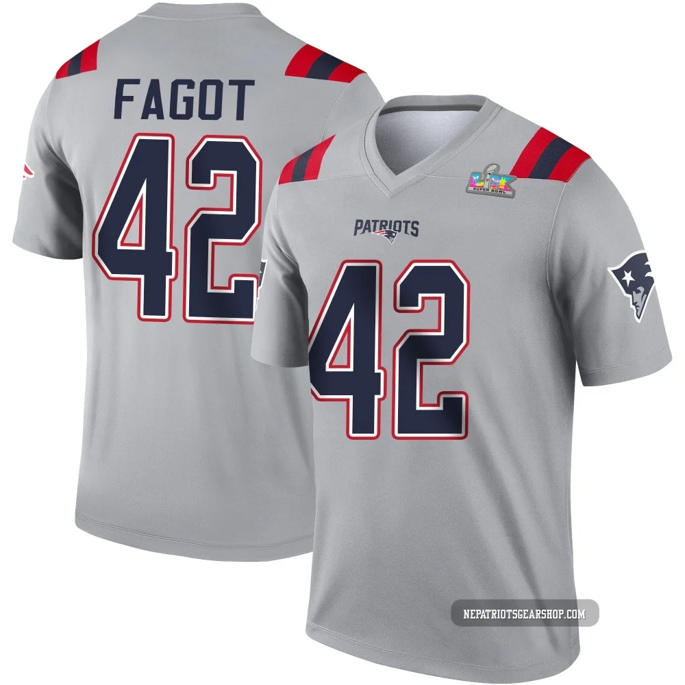 Diego Fagot ＃42 New England Patriots Legend Inverted Super Bowl LX Patch Jersey - Men's Gray