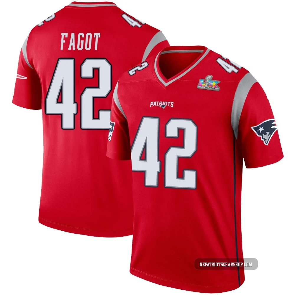 Diego Fagot ＃42 New England Patriots Legend Inverted Super Bowl LX Patch Jersey - Men's Red