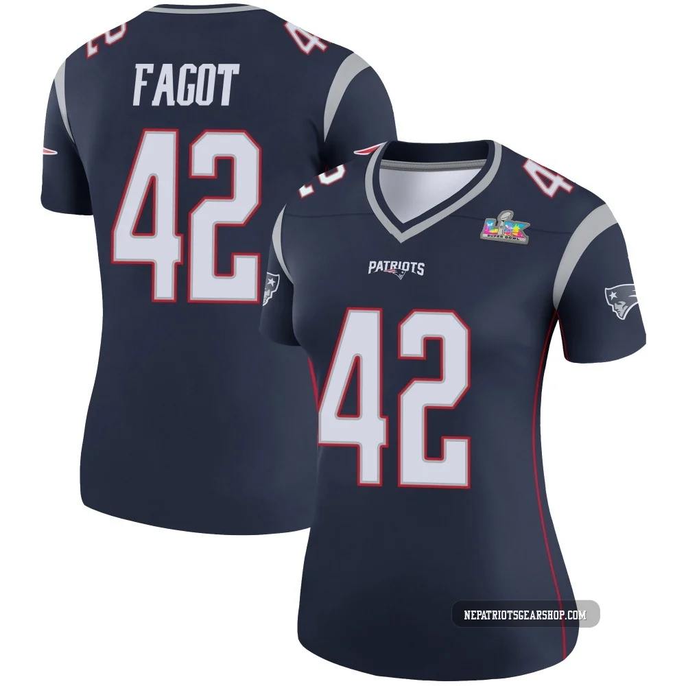 Diego Fagot ＃42 New England Patriots Legend Super Bowl LX Patch Jersey - Women's Navy